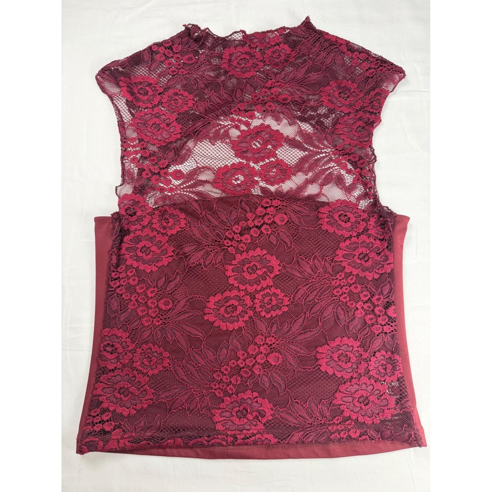 Burgundy Floral Lace Sleeveless High Neck Open Back Top XL Wine Red